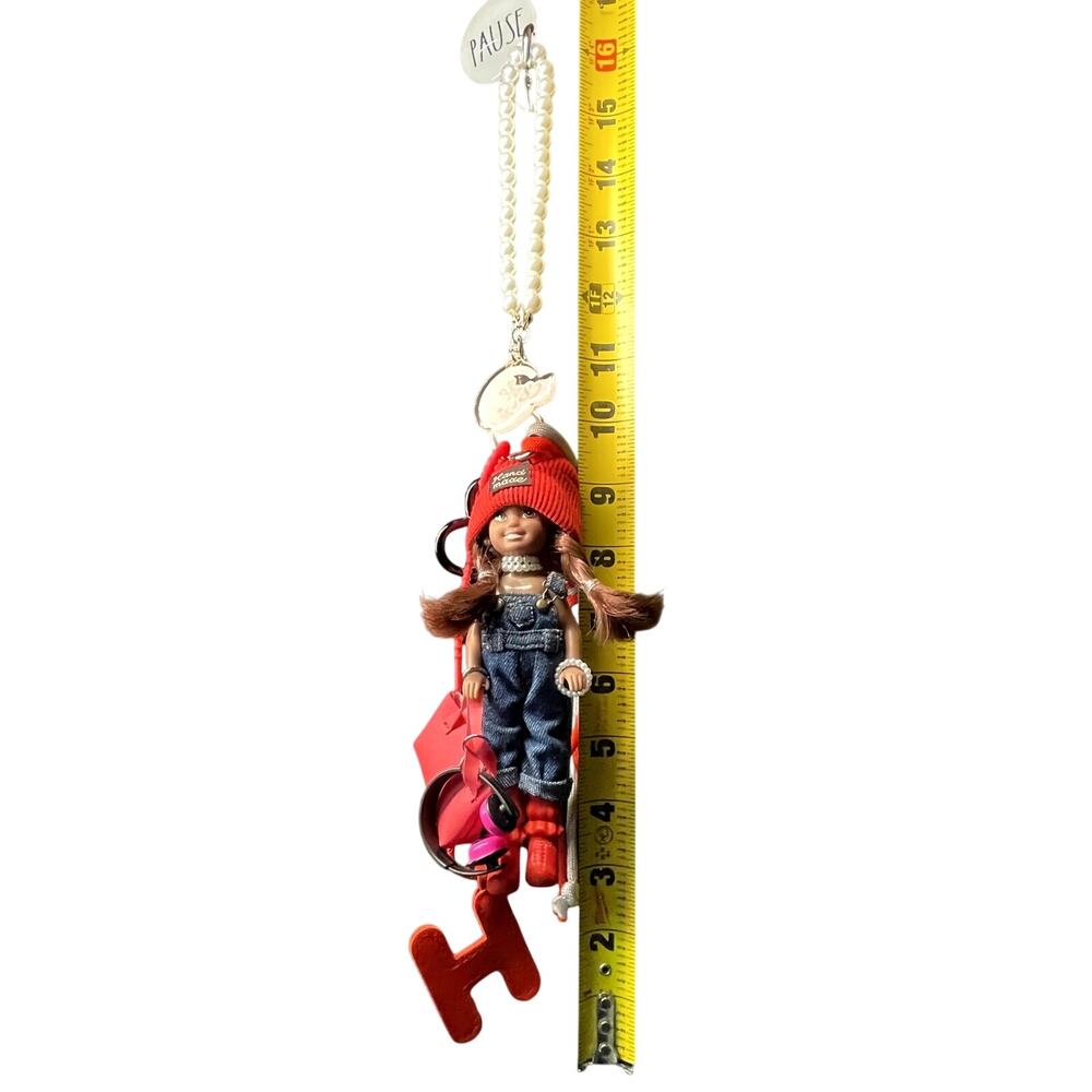 Bag Charm Keychain with Handmade Doll with removable personalized "H" OOAK